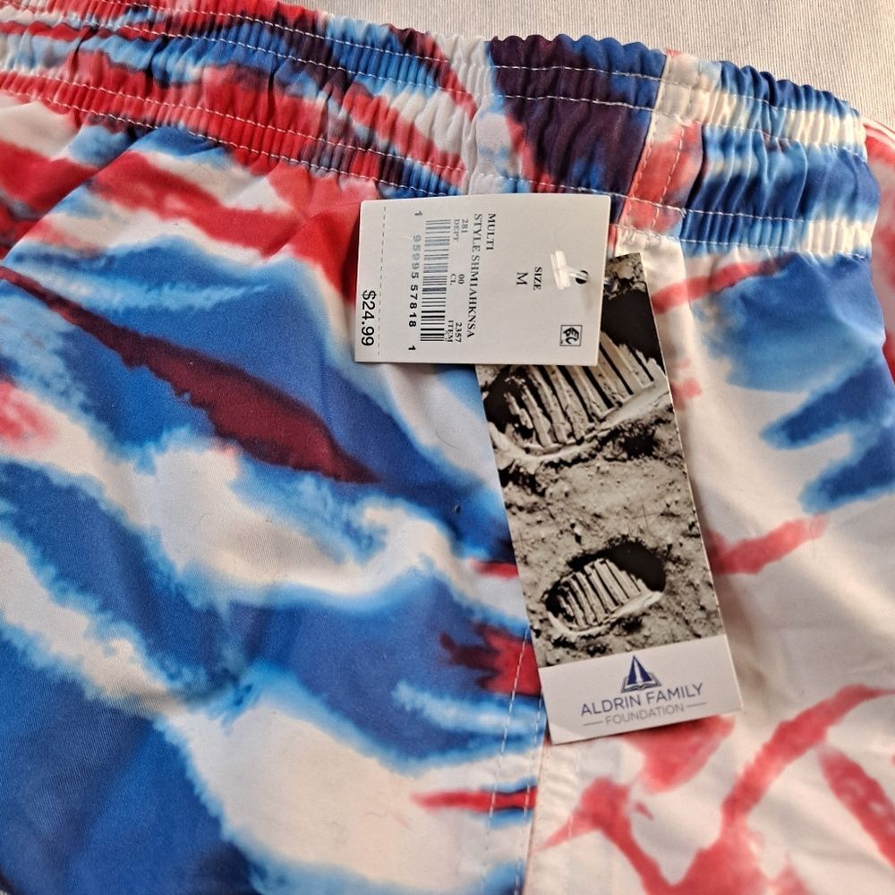 NASA Aldrin Family Foundation Men's M Tie Dye Swim Trunks Red/White/Blue - Picture 3 of 10